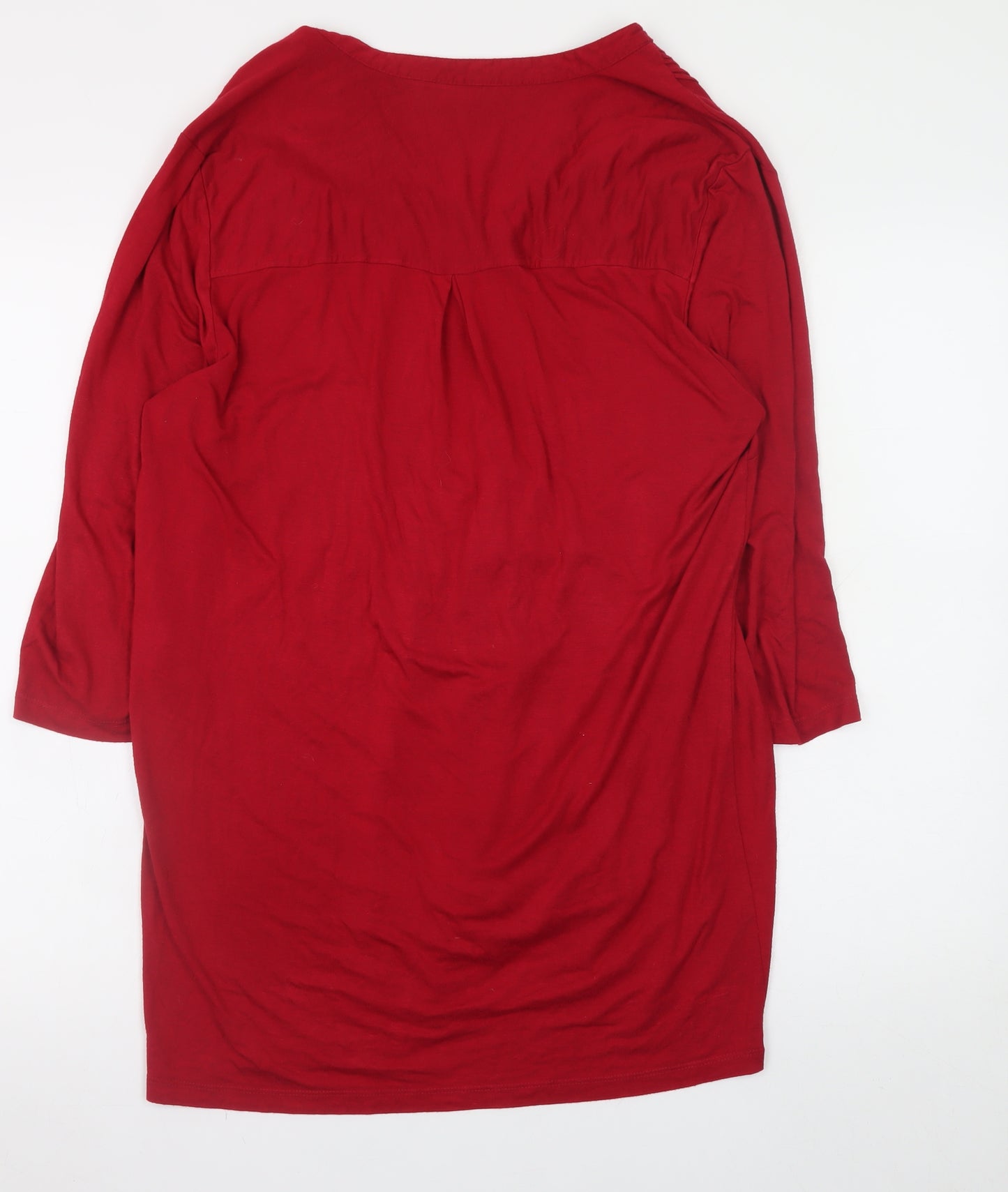 Isle Women's Red Viscose Tunic Blouse Size 14 with Pleated Detail