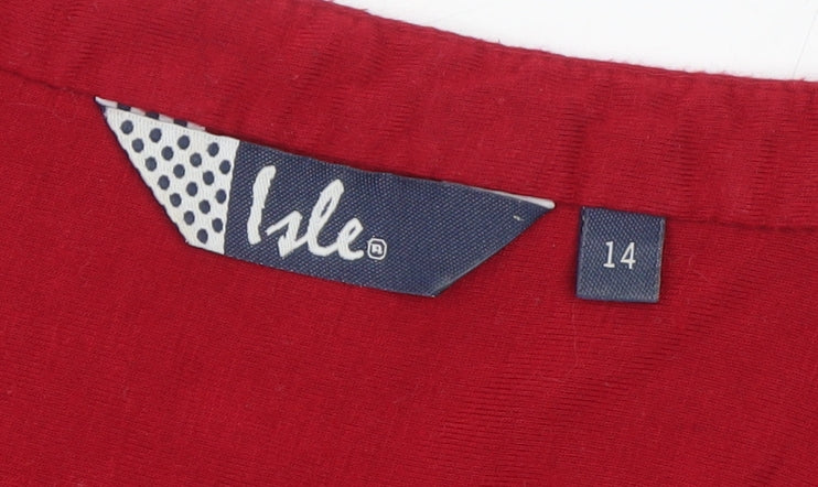 Isle Women's Red Viscose Tunic Blouse Size 14 with Pleated Detail