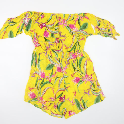 Peacocks Women’s Yellow Floral Off Shoulder Playsuit Size L Viscose Summer