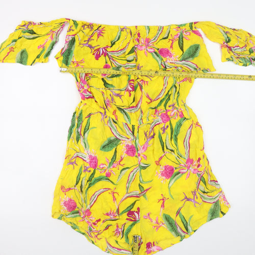 Peacocks Women’s Yellow Floral Off Shoulder Playsuit Size L Viscose Summer