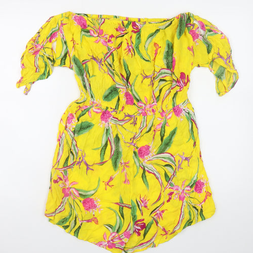 Peacocks Women’s Yellow Floral Off Shoulder Playsuit Size L Viscose Summer
