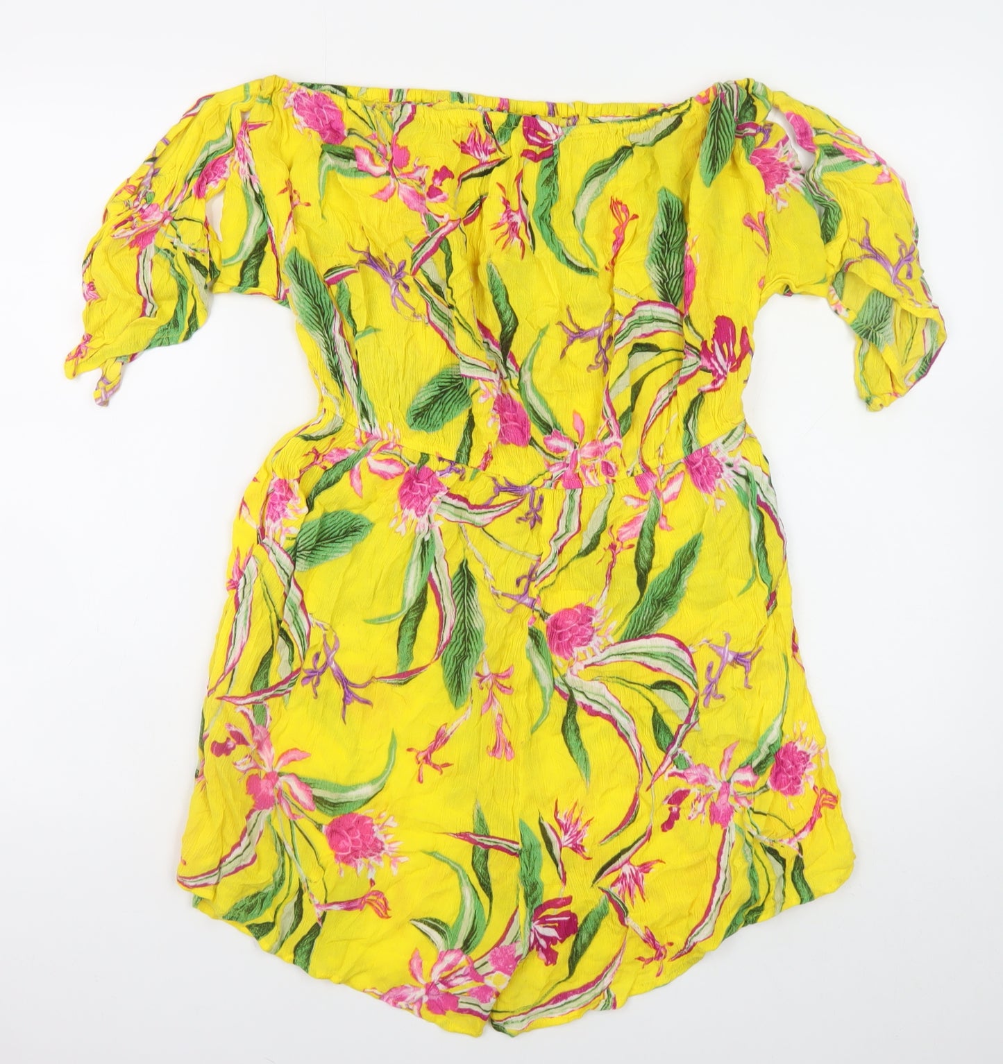 Peacocks Women’s Yellow Floral Off Shoulder Playsuit Size L Viscose Summer