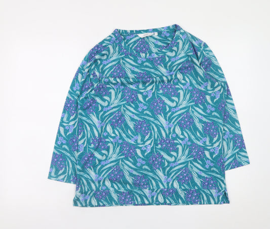 Isle Womens Blue Floral Tunic Top Size 14 Regular 3/4 Sleeve