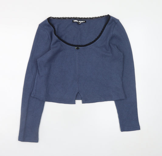 Tunnel Vision Women's Blue Cropped Long Sleeve Cotton Blouse 2XL