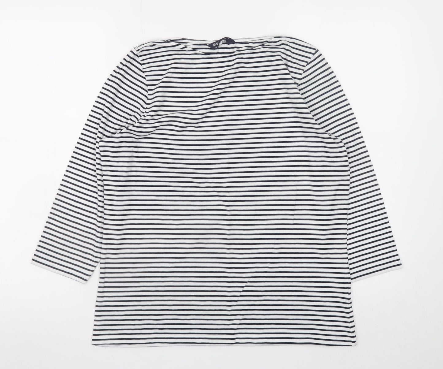 Marks and Spencer Women’s Navy Striped 3/4 Sleeve Cotton T-Shirt Size 16