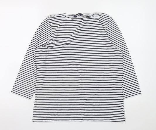Marks and Spencer Women’s Navy Striped 3/4 Sleeve Cotton T-Shirt Size 16