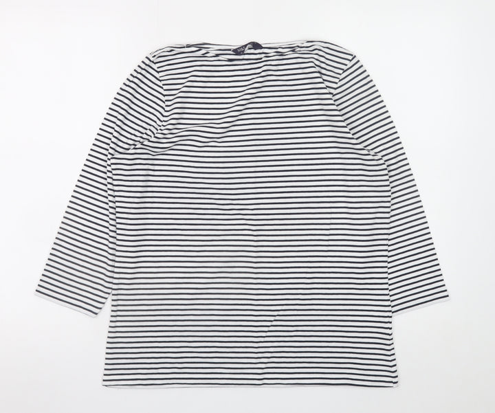 Marks and Spencer Women’s Navy Striped 3/4 Sleeve Cotton T-Shirt Size 16
