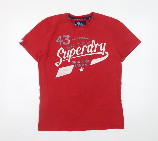 Superdry Men's Red Graphic Print Cotton Crew Neck T-Shirt L