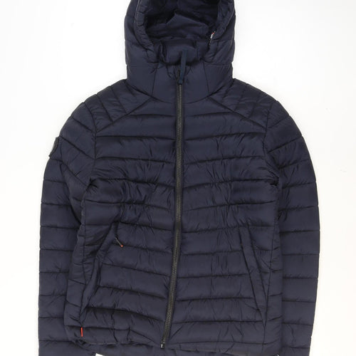 Superdry Men's Blue Hooded Puffer Jacket Size M Winter Nylon