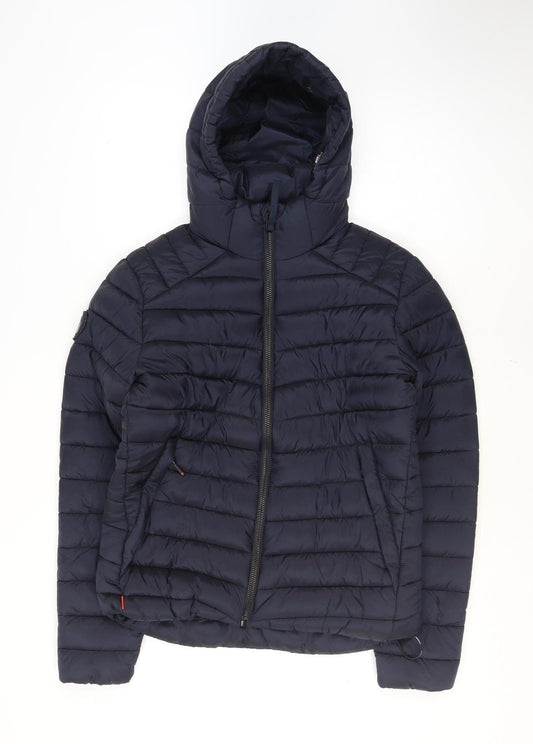 Superdry Men's Blue Hooded Puffer Jacket Size M Winter Nylon