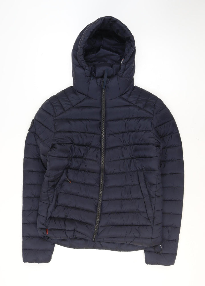 Superdry Men's Blue Hooded Puffer Jacket Size M Winter Nylon