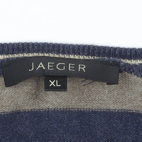 Jaeger Men's Blue Striped Cotton Crew Neck Jumper XL