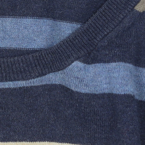 Jaeger Men's Blue Striped Cotton Crew Neck Jumper XL