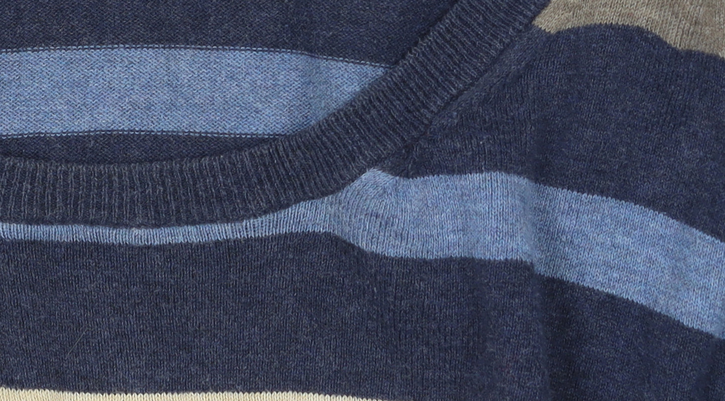 Jaeger Men's Blue Striped Cotton Crew Neck Jumper XL