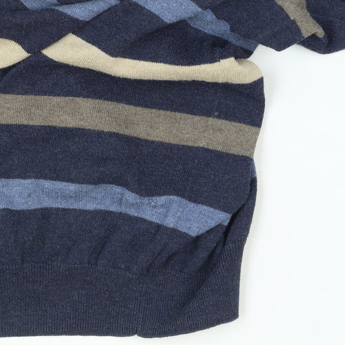 Jaeger Men's Blue Striped Cotton Crew Neck Jumper XL