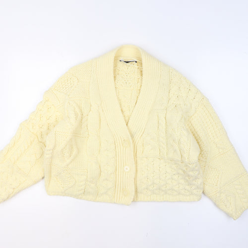 Zara Women Ivory Chunky Knit Cable Cardigan Size S