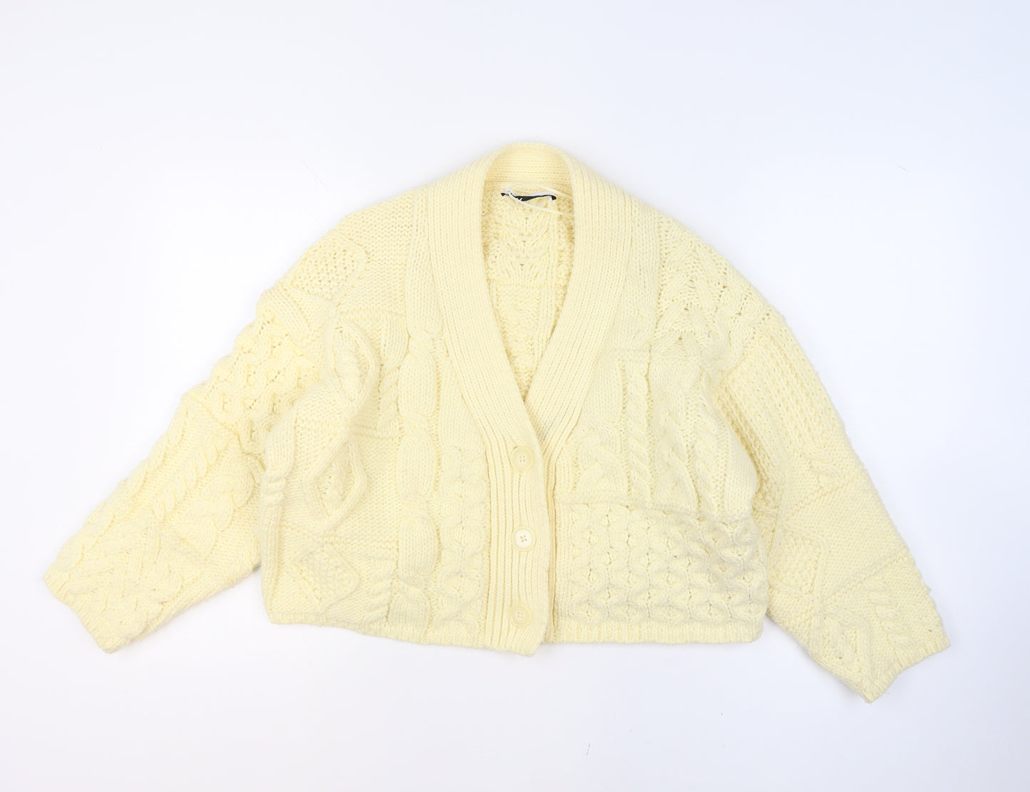 Zara Women Ivory Chunky Knit Cable Cardigan Size S