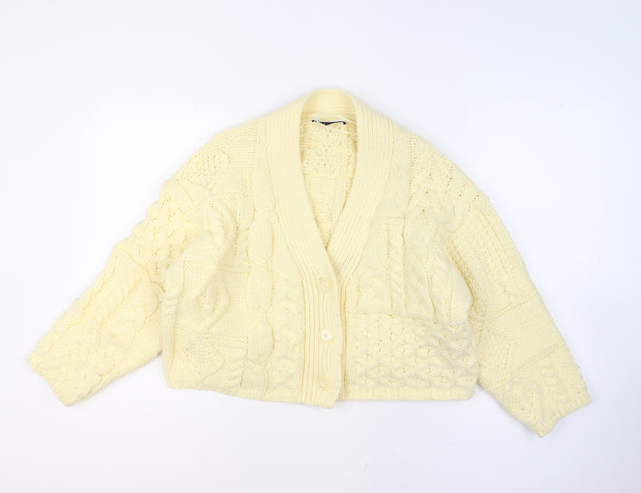 Zara Women Ivory Chunky Knit Cable Cardigan Size S