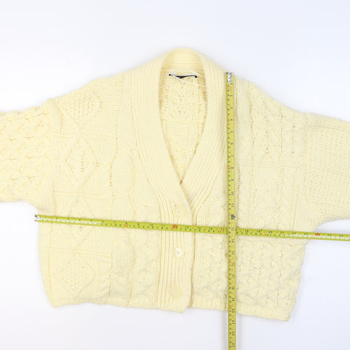 Zara Women Ivory Chunky Knit Cable Cardigan Size S