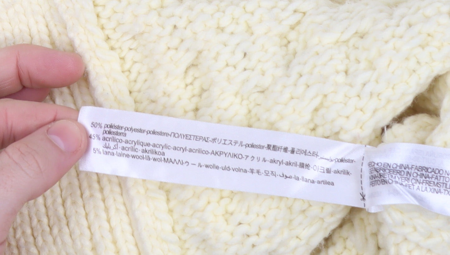Zara Women Ivory Chunky Knit Cable Cardigan Size S
