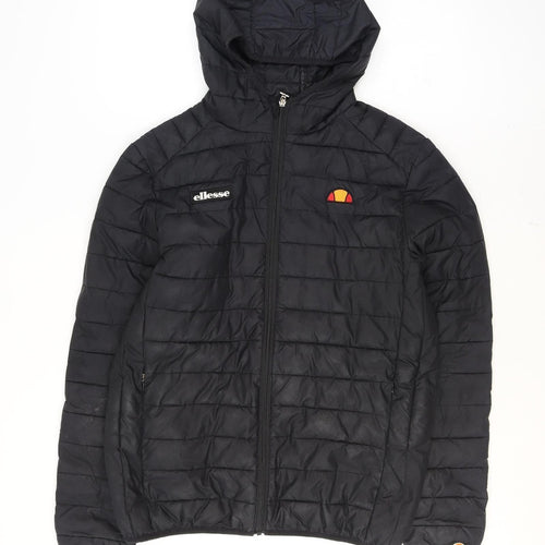 Ellesse Men's Black Puffer Jacket M Hooded Quilted Full Zip Lightweight Winter Coat
