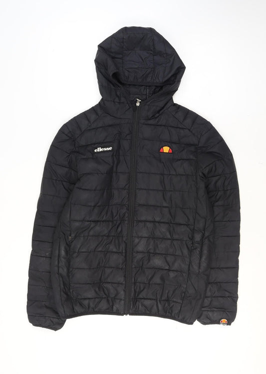 Ellesse Men's Black Puffer Jacket M Hooded Quilted Full Zip Lightweight Winter Coat