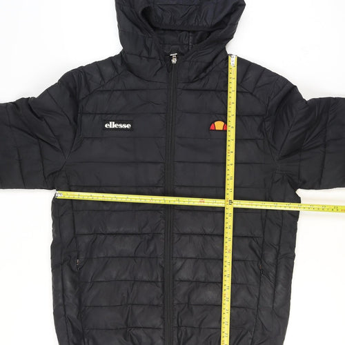 Ellesse Men's Black Puffer Jacket M Hooded Quilted Full Zip Lightweight Winter Coat