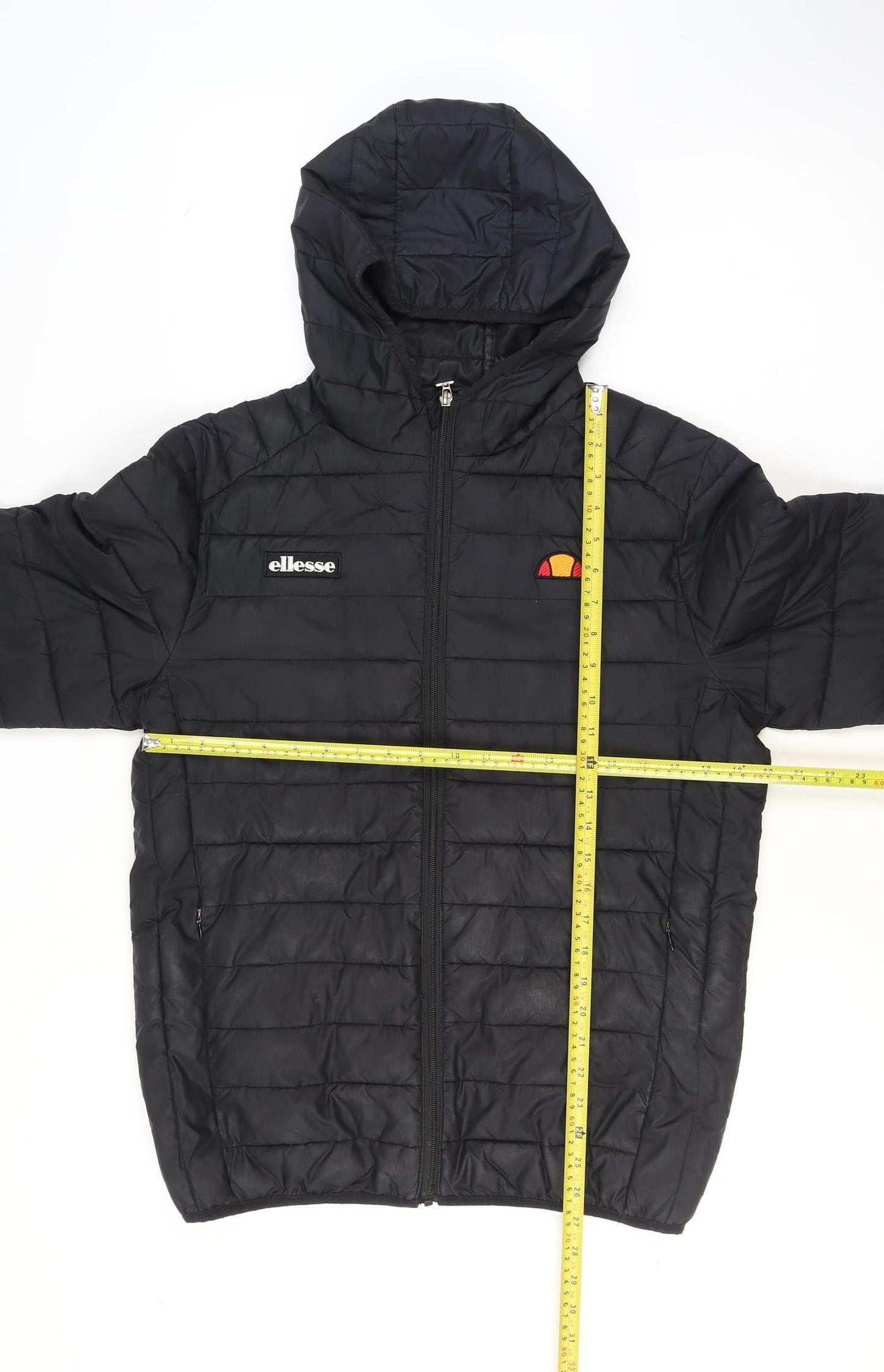 Ellesse Men's Black Puffer Jacket M Hooded Quilted Full Zip Lightweight Winter Coat
