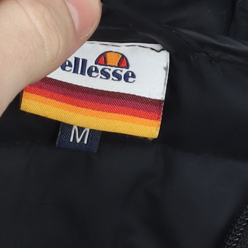 Ellesse Men's Black Puffer Jacket M Hooded Quilted Full Zip Lightweight Winter Coat