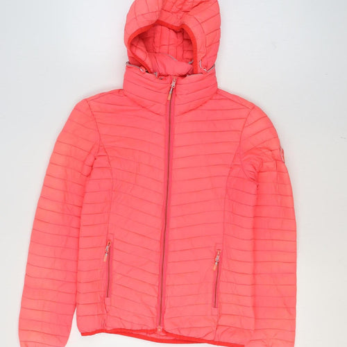 Superdry Womens Pink Hooded Puffer Jacket M Lightweight Casual