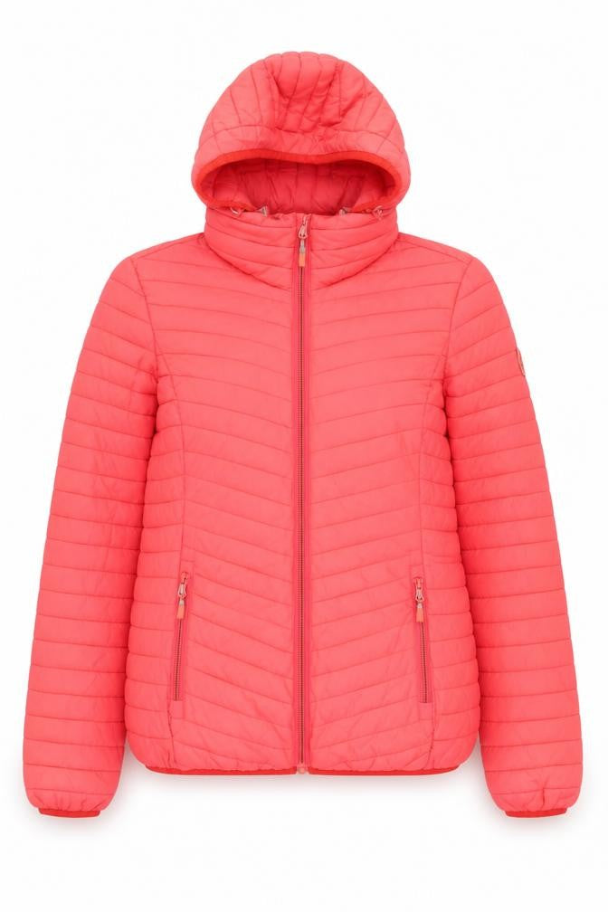 Front view of Superdry women’s pink hooded puffer jacket m lightweight casual