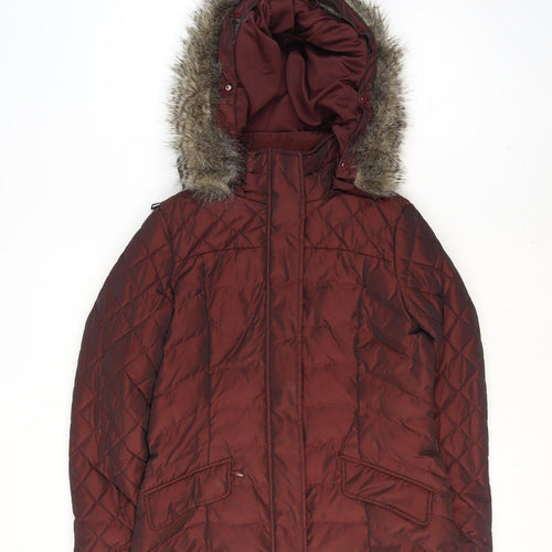 Monsoon Women's Red Quilted Puffer Coat Size S Hooded Winter Jacket