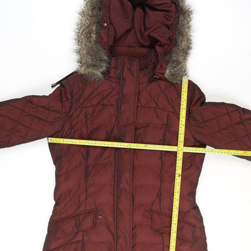 Monsoon Women's Red Quilted Puffer Coat Size S Hooded Winter Jacket