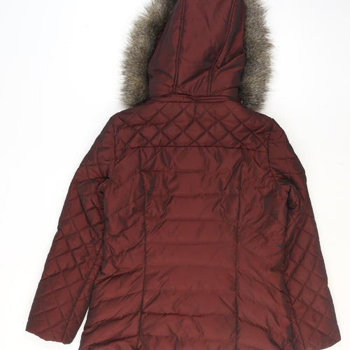 Monsoon Women's Red Quilted Puffer Coat Size S Hooded Winter Jacket