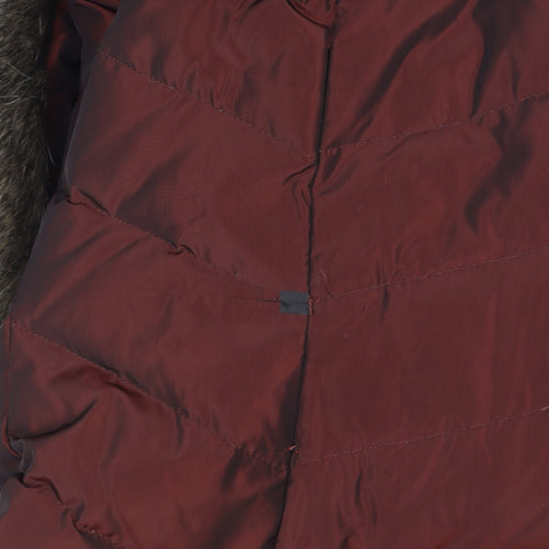 Monsoon Women's Red Quilted Puffer Coat Size S Hooded Winter Jacket