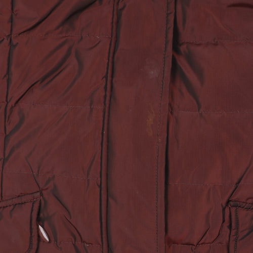 Monsoon Women's Red Quilted Puffer Coat Size S Hooded Winter Jacket