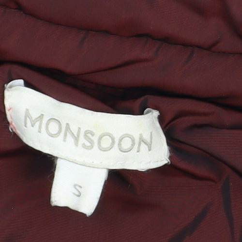 Monsoon Women's Red Quilted Puffer Coat Size S Hooded Winter Jacket