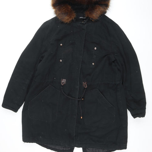 Capsule Women’s Black Faux Fur Hooded Cotton Parka Coat Size 20