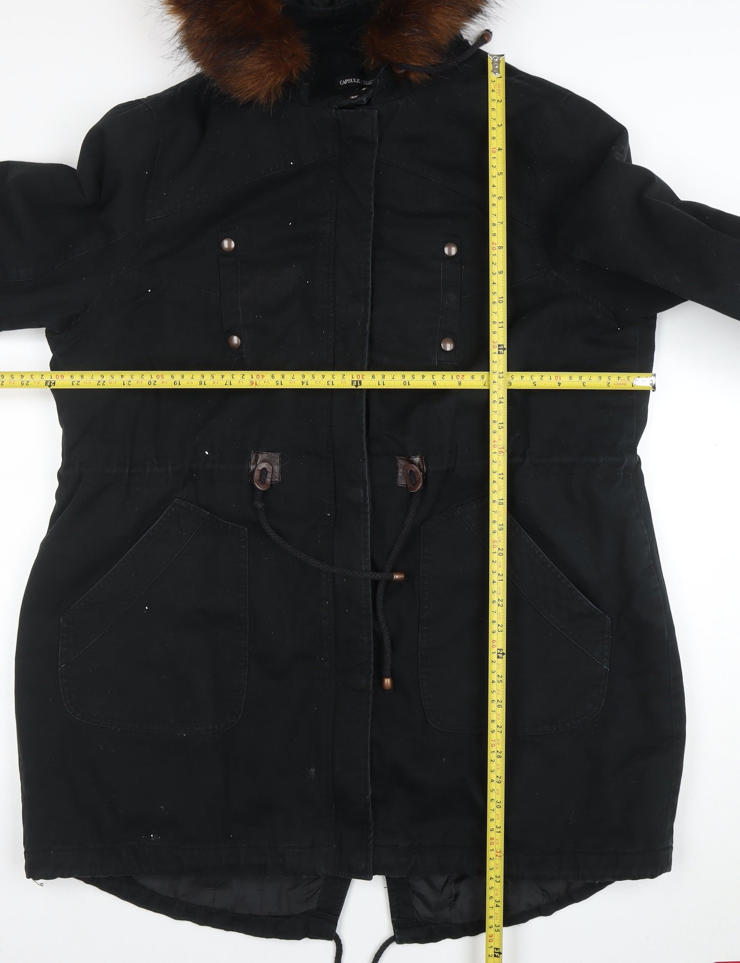Capsule Women’s Black Faux Fur Hooded Cotton Parka Coat Size 20
