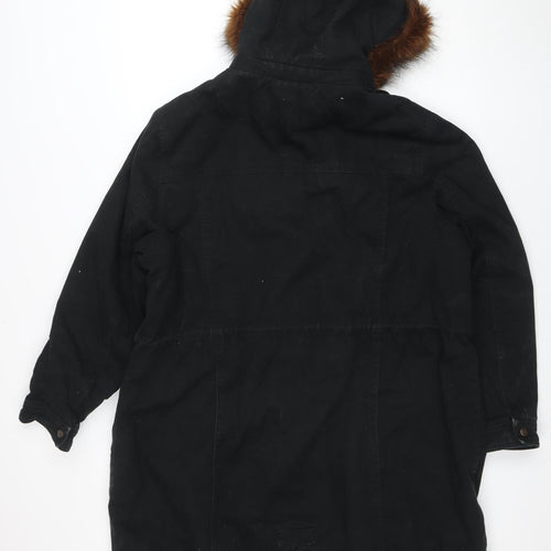 Capsule Women’s Black Faux Fur Hooded Cotton Parka Coat Size 20