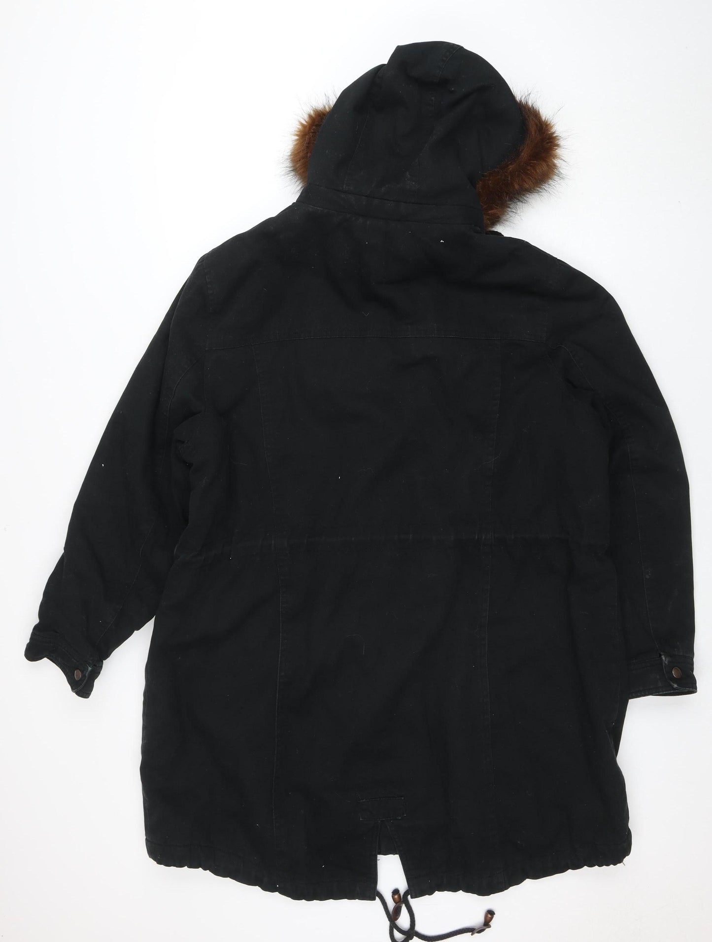 Capsule Women’s Black Faux Fur Hooded Cotton Parka Coat Size 20