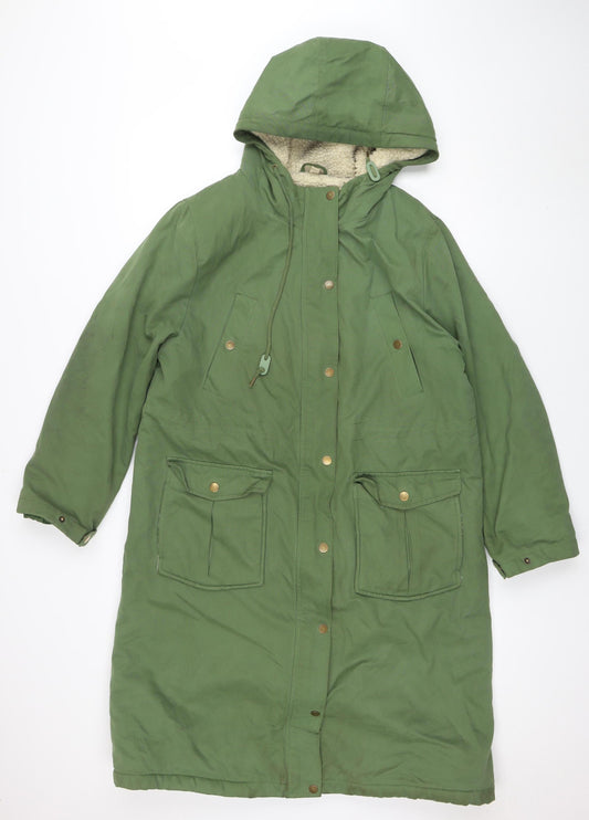 And/Or Women's Green Hooded Parka Coat Size 12 Cotton Blend