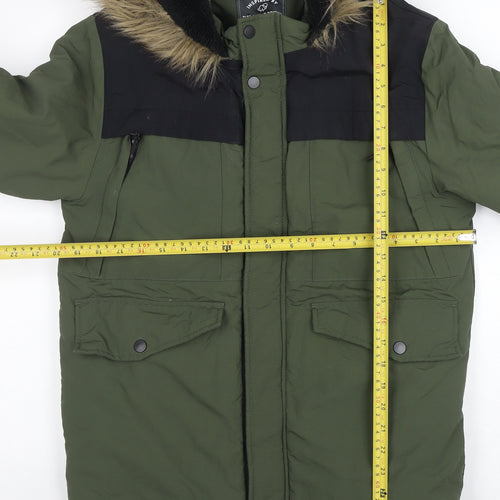 George Boys Green Parka Coat 14-15 Years Faux Fur Hood Winter Jacket