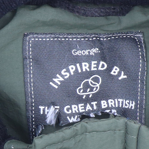 George Boys Green Parka Coat 14-15 Years Faux Fur Hood Winter Jacket