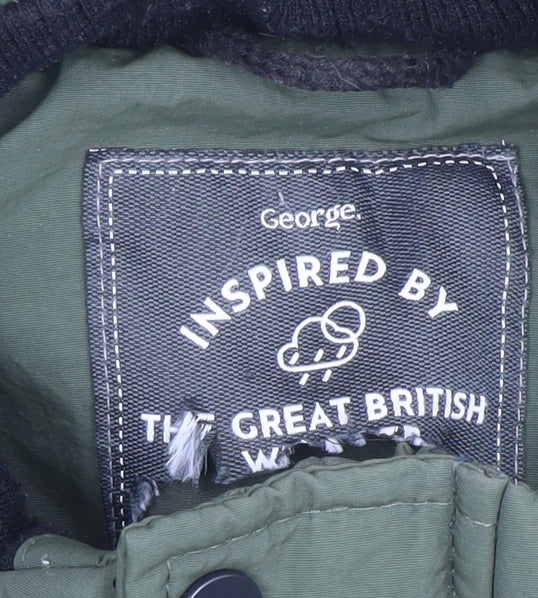 George Boys Green Parka Coat 14-15 Years Faux Fur Hood Winter Jacket