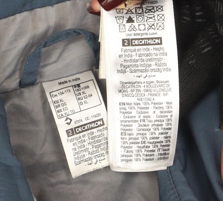 Decathlon Men's Blue XL Puffer Jacket Lightweight Full Zip Hiking Coat