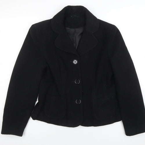 Dorothy Perkins Women's Black Wool Blazer Size 12 Classic Lined Smart Jacket