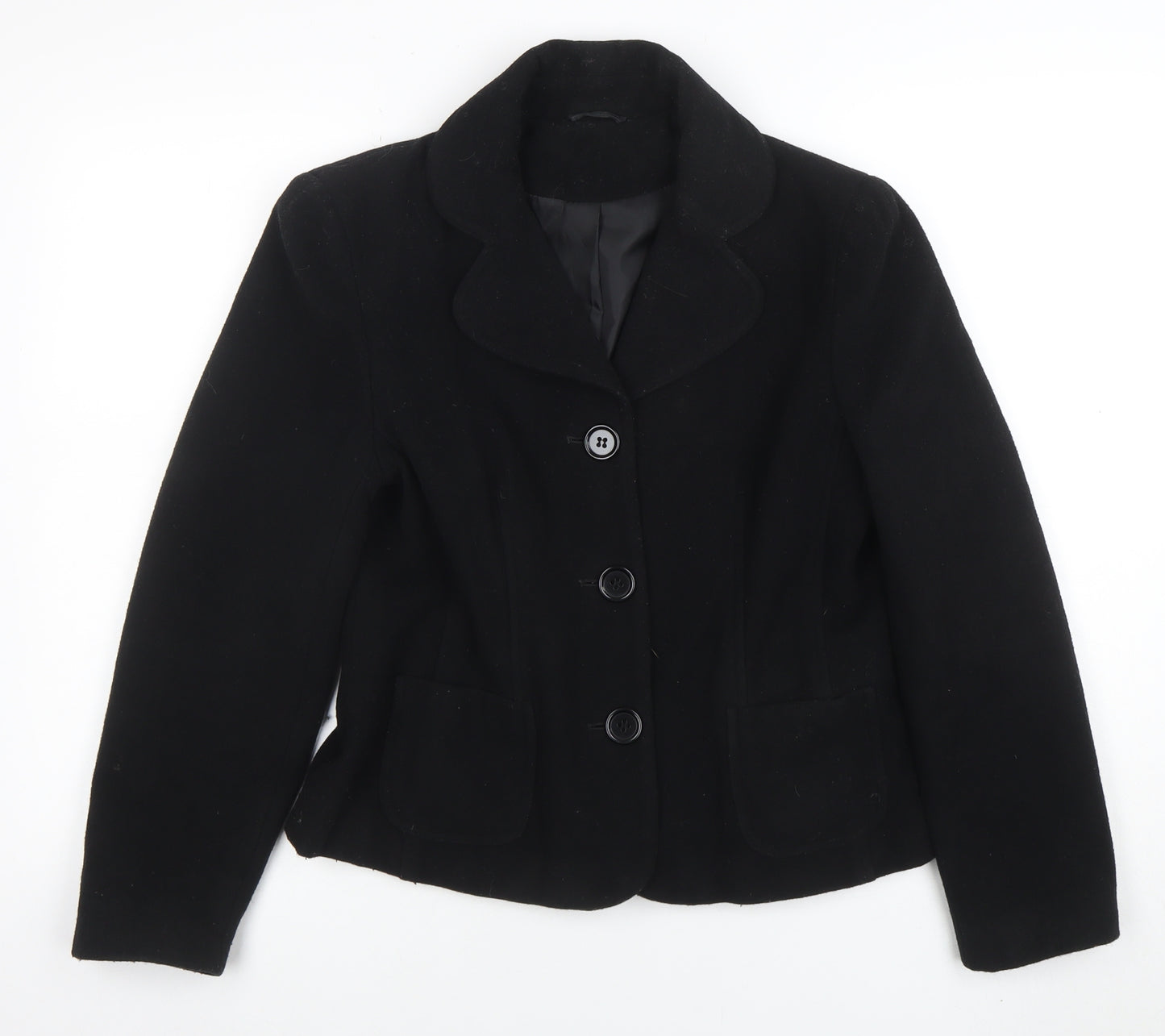 Dorothy Perkins Women's Black Wool Blazer Size 12 Classic Lined Smart Jacket