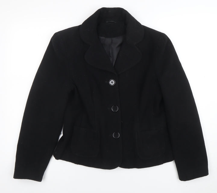 Dorothy Perkins Women's Black Wool Blazer Size 12 Classic Lined Smart Jacket