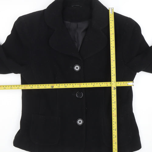 Dorothy Perkins Women's Black Wool Blazer Size 12 Classic Lined Smart Jacket